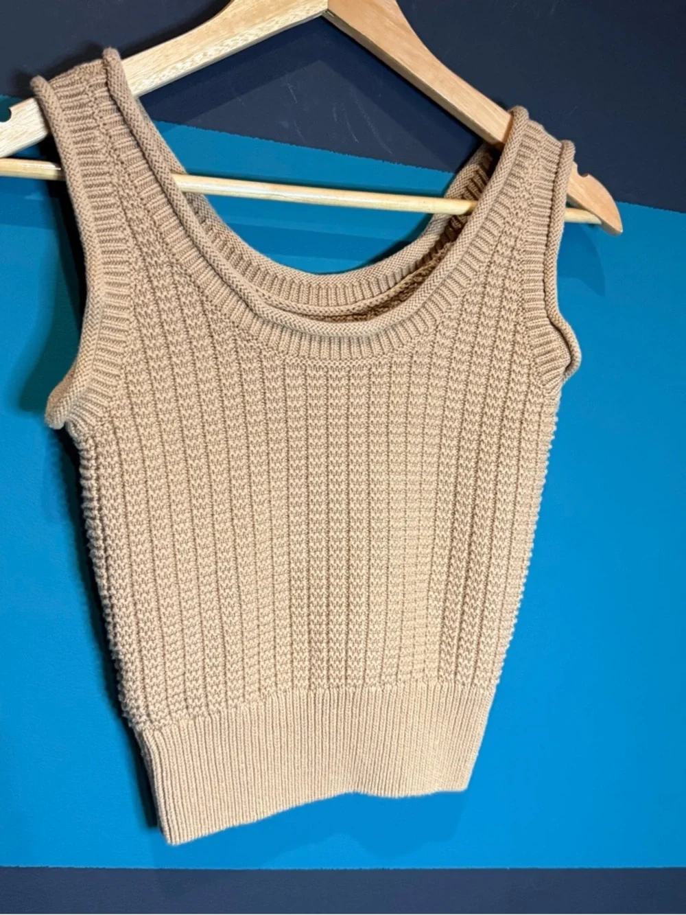 Quince 100% Organic Cotton Waffle Cropped Sweater Tank Coastal cropped Fit XS - Picture 4 of 13